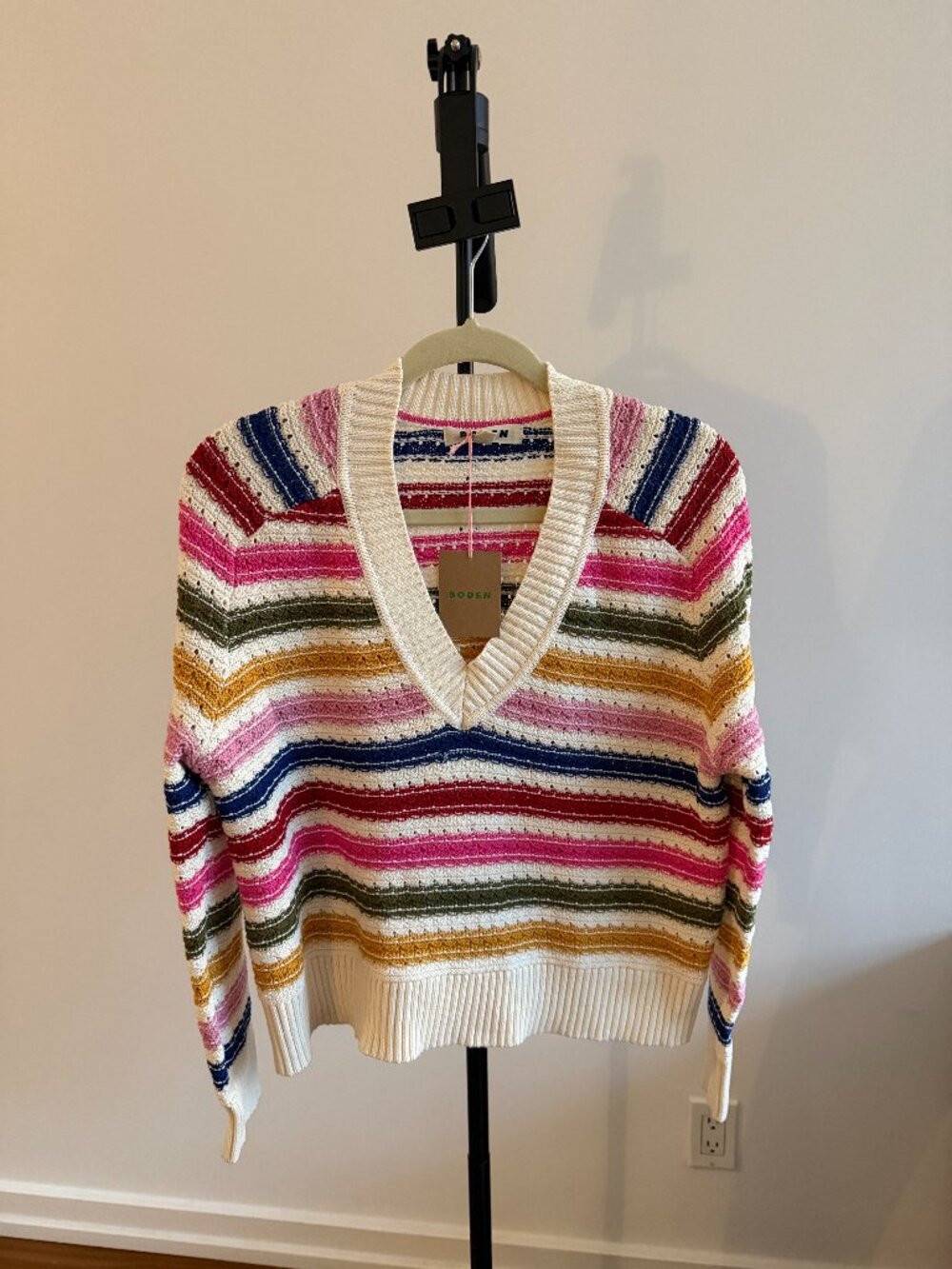 Maeve Stripe Pointelle Detail Cotton Sweater